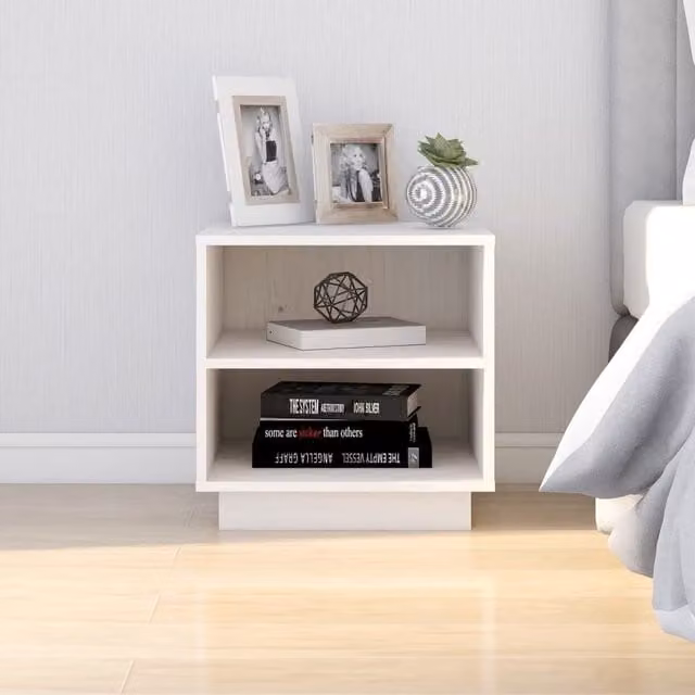 Berkfield Home Modern White Solid Wood Pine Bedside Cabinet W/D/H: 40 x 34 x 40 cm