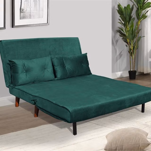 Kosy Koala Green Velvet 2 Seater Foldable Sofa Bed with Scatter Cushions, W/D/H: 120 x 190 cm