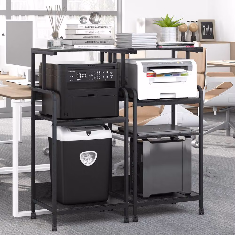 Huhote 4-Tier Printer Stand with Wheels and Adjustable Shelves in Black, W: 40.0 cm, D: 40.0 cm, H: 113.0 cm – 6