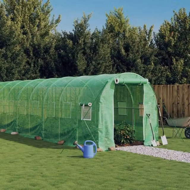 Berkfield Home Green Steel Frame Greenhouse with Plastic Windows, W/D/H: 8 x 2 x 2 m – 1