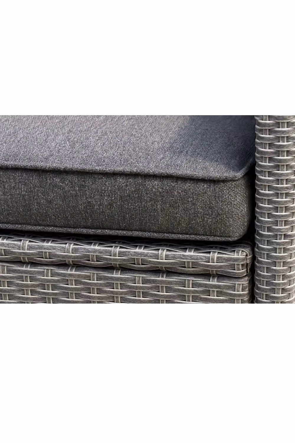 Mint Outdoor Stockholm L-Shape Rattan Garden Lounge Set in Grey with Armchair, Coffee Table and Ottoman – 4