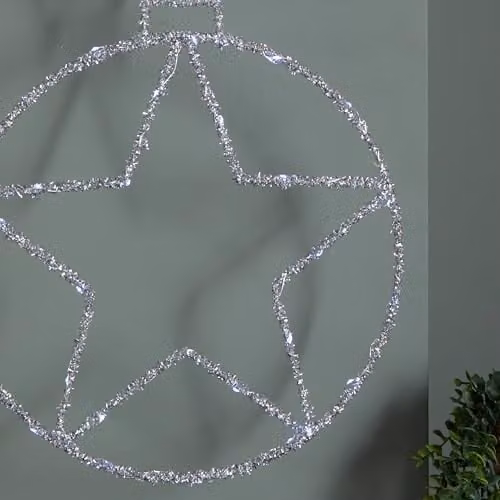 Samuel ALEXANDER Silver Star Ball Christmas Hanging Decoration with Twinkling White LEDs, Diameter: 49 cm – 2