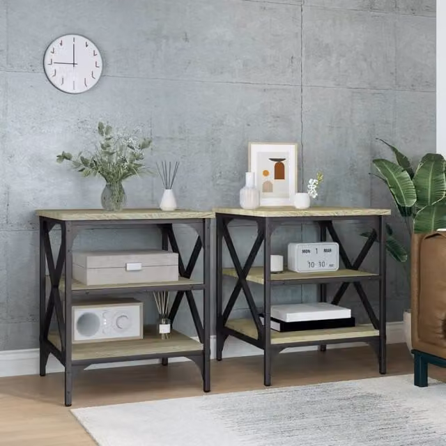 Berkfield Home Set of 2 Sonoma Oak Side Tables in Brown, W/D/H: 40 x 42 x 50 cm – 1
