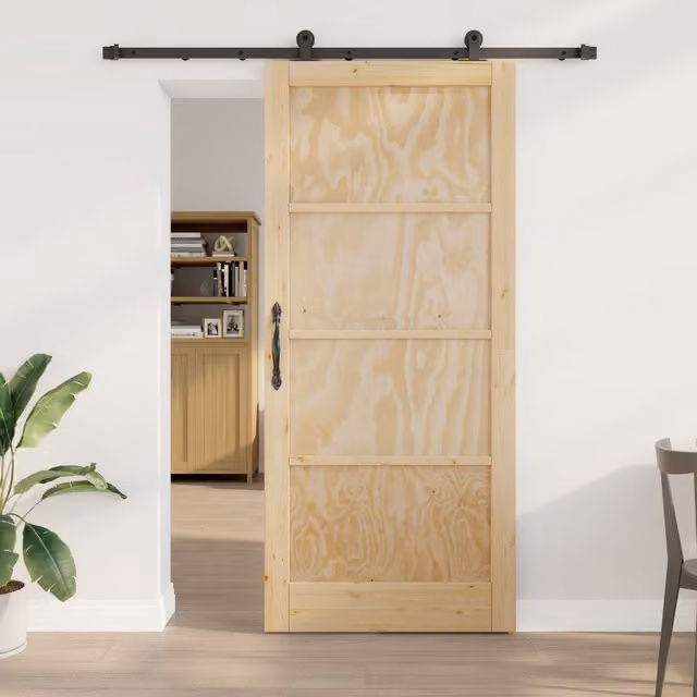 Berkfield Home Minimalist Solid Wood Pine Sliding Door with Hardware Set in Beige, W: 93 cm, H: 211 cm – 1