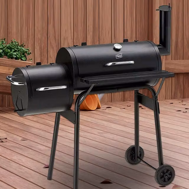 Neo Large Barrel Offset Charcoal Smoker BBQ in Black