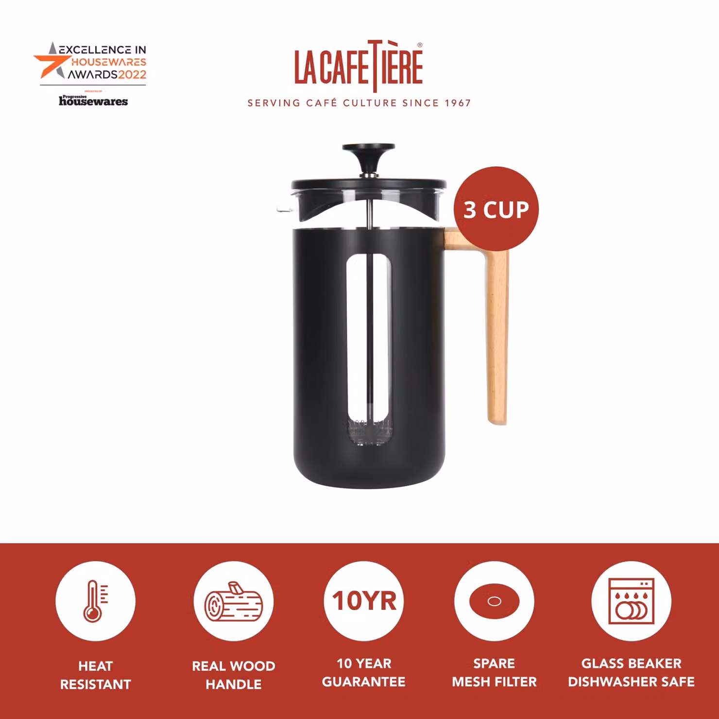 La Cafetiere Pisa Glass Cafetiere with Stainless Steel Frame, Black – 4