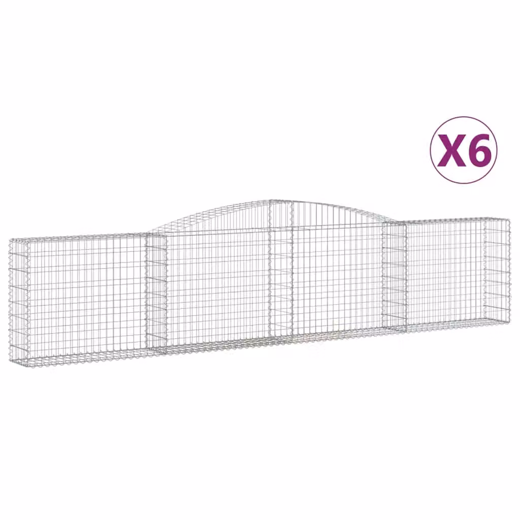 Berkfield Home Arched Gabion Baskets, 6 Piece Set, Silver Galvanised Steel, W: 400 cm, D: 30 cm, H: 80-100 cm – 2