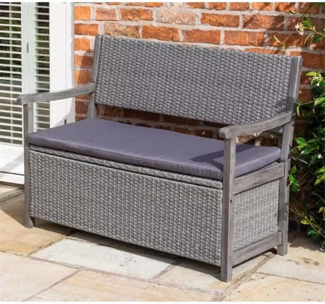 Cheshire 2 Seater Grey Hardwood Timber Framed Rattan Weave Garden Bench in Dark Grey