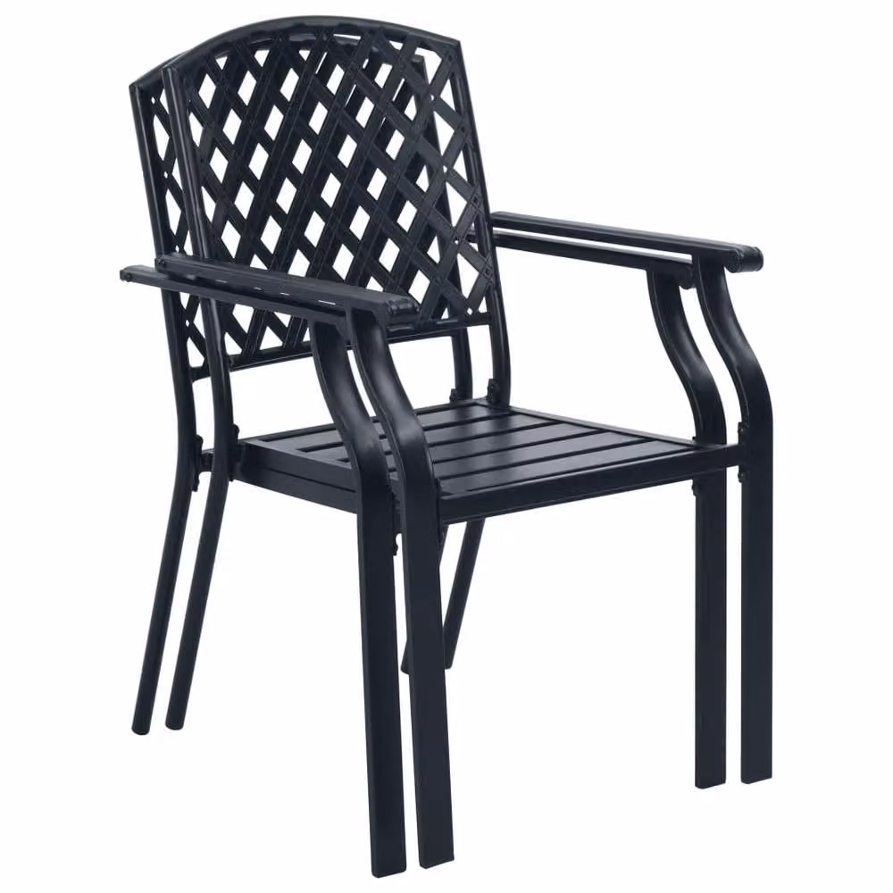 Berkfield Home Set of 2 Stackable Industrial Outdoor Chairs in Matt Black Steel – 2