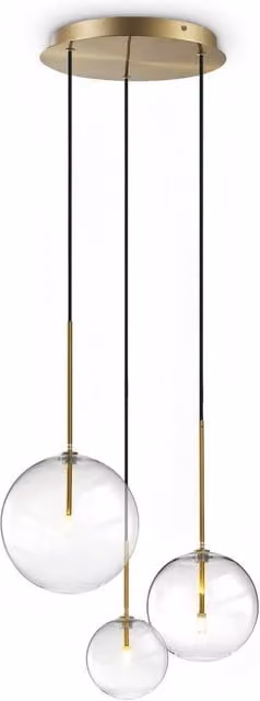 Netlighting Equinoxe Cluster Pendant Ceiling Light in Gold/Brass with 3x G4 Transparent Glass Spheres