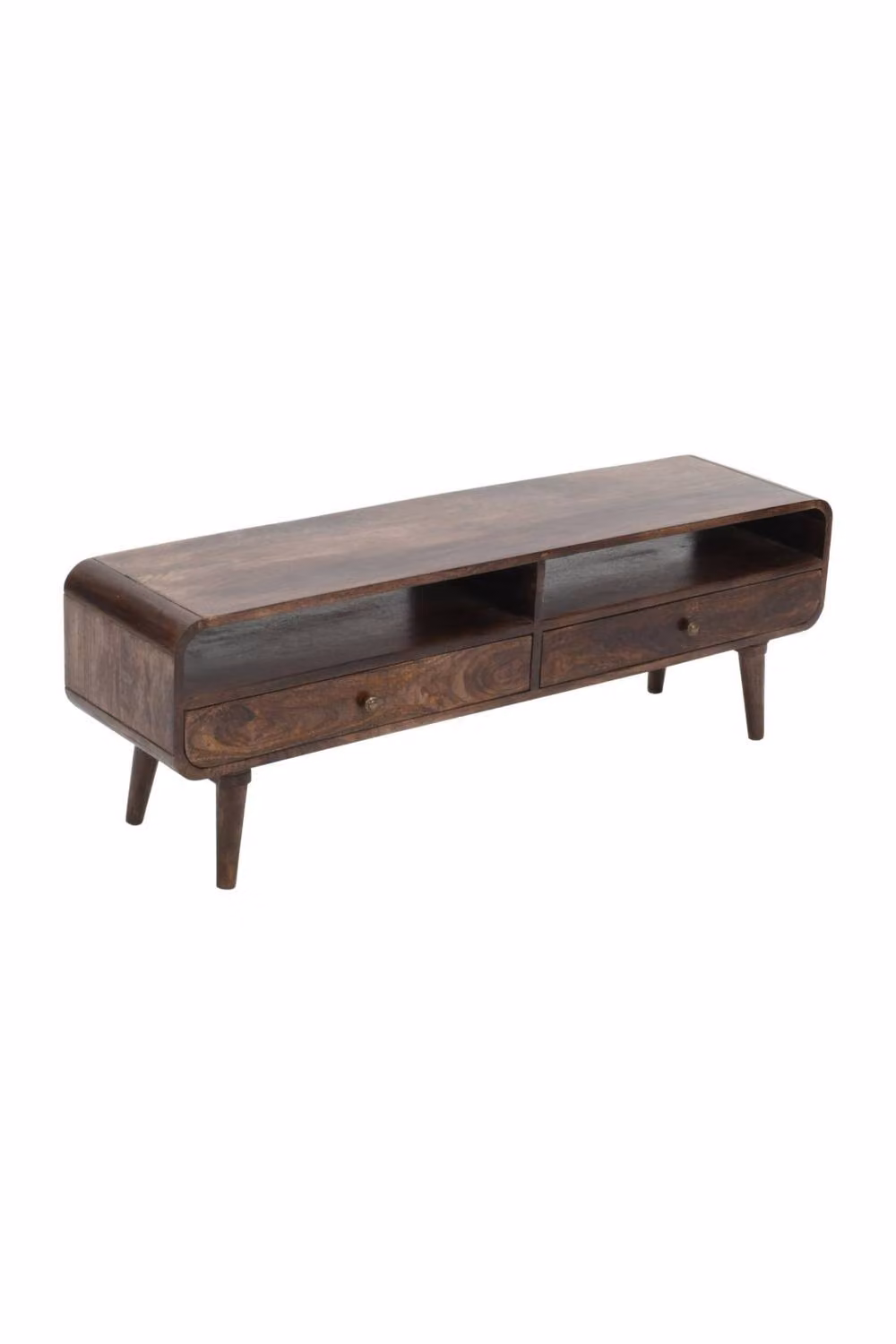 IH Design Rowledge Large Dark Mango Wood TV Stand with 2 Drawers, Dark Brown, W: 140 cm, D: 35 cm, H: 47 cm – 2