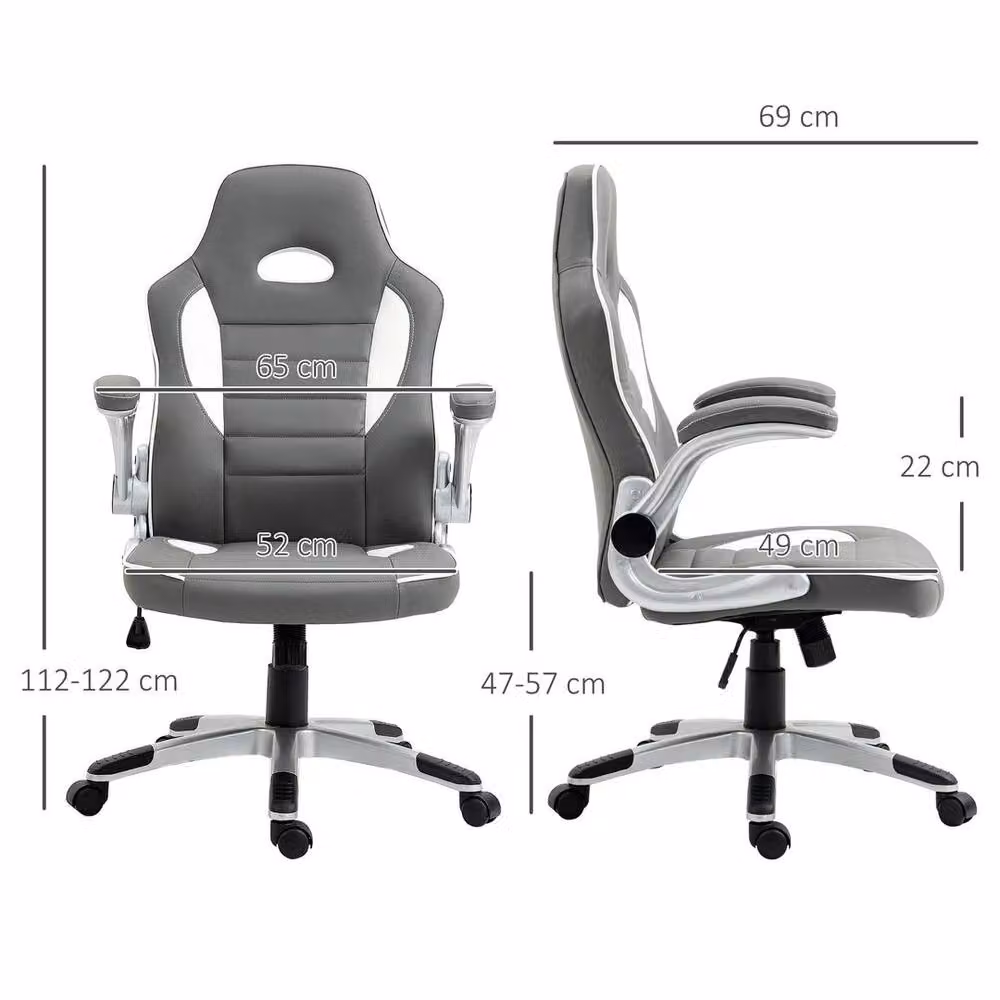 KORVIXA Grey Racing Gaming Chair with Synthetic Leather and Armrests – 2