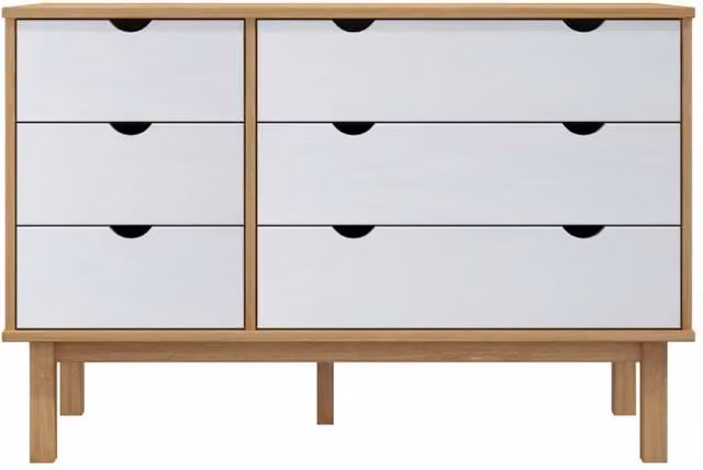 Berkfield Home Beautiful OTTA Drawer Cabinet in Brown and White, W/D/H: 111 x 43 x 73.5 cm
