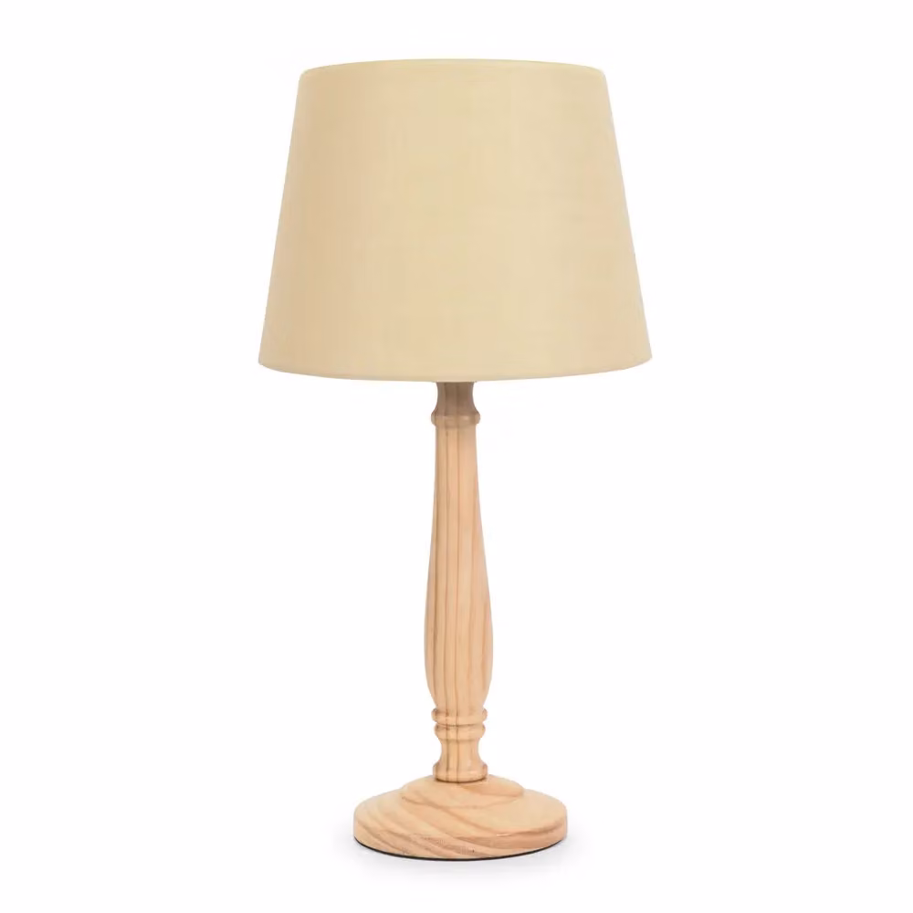 ValueLights Traditional Wood Candlestick Table Lamp with Beige Fabric Tapered Shade and LED Bulb – 2