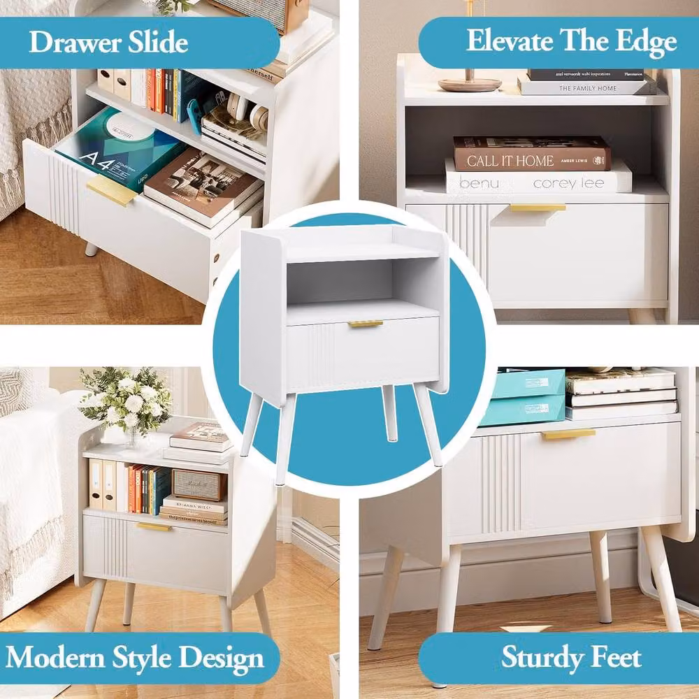 Huhote Stylish 2 Tier Bedside Table with Drawers in White – 5