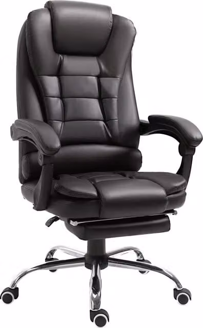 HOMCOM Brown PU Leather Executive Office Chair with High Back, Retractable Footrest and Reclining Function