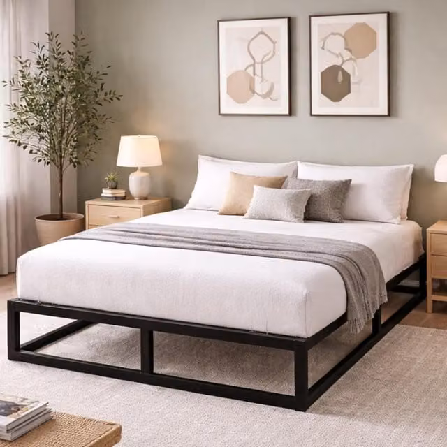 House of Home Extra Strong Minimalist King Platform Bed Frame, Black, W/D/H: 180 x 200 x 25 cm