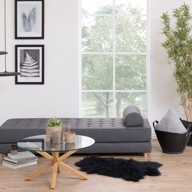 Furniture To Go Heaven Round Coffee Table with Smoked Glass Top and Oak Legs in Brown and Transparent