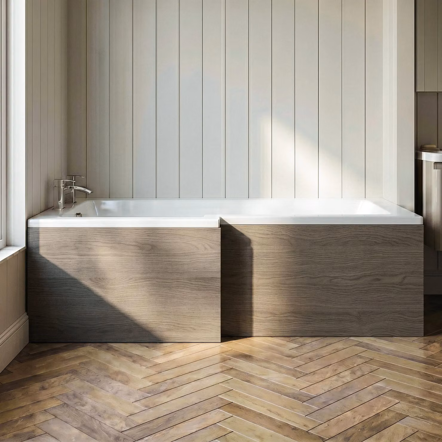 Balterley Square MFC Reversible Shower Bath Front Panel in Solace Oak Brown, 169.8 cm – 3