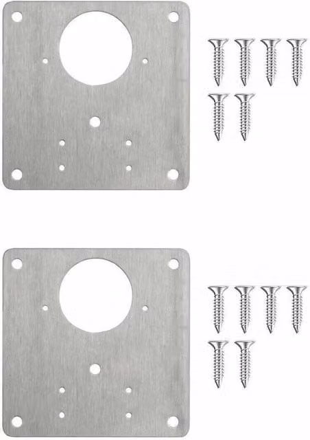 SPETLEK Kitchen Cupboard Door Hinge Repair Kit in Silver Stainless Steel with 2 Plates and 12 Screws
