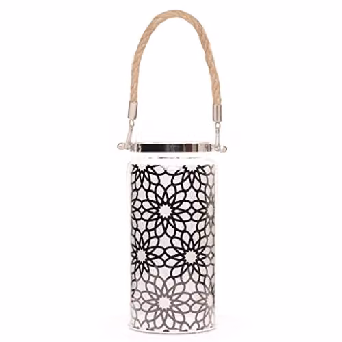 Shatchi Black Floral Etched Glass Christmas Jar Table Lamp with LED Fairy Lights, H 20 cm x W 10 cm x D 10 cm – 2