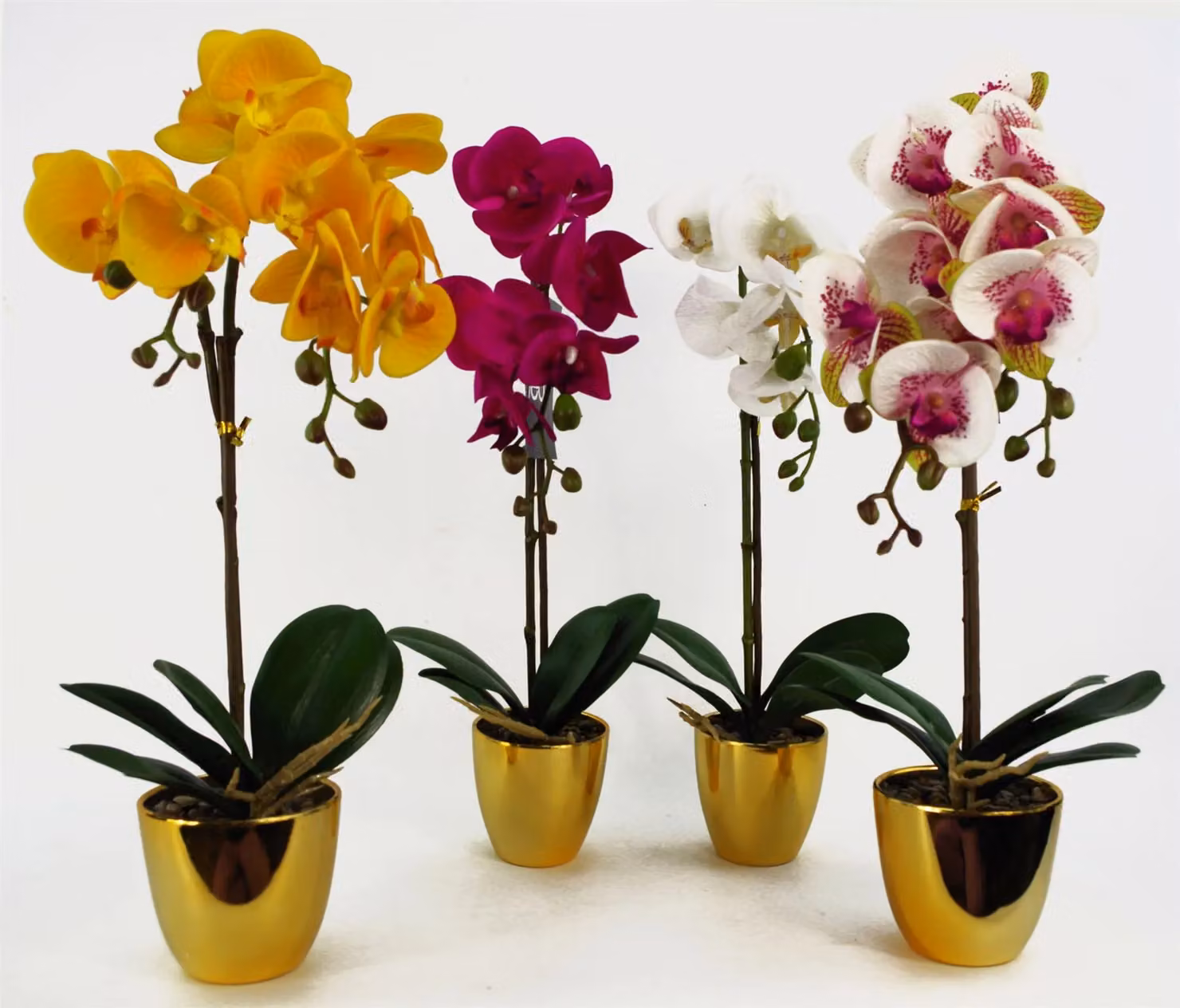 Leaf Design UK Realistic Potted Artificial Orchid Flower Display, Height: 46 cm, White, Gold and Silver – 5