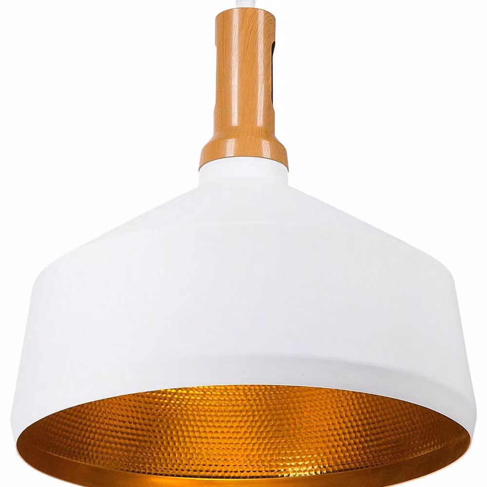 Wyld and Coco Geometric Pendant Lamp in White, Gold and Wood – 2