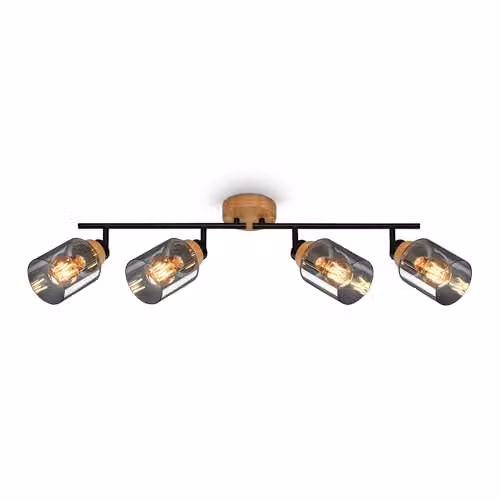 Briloner Modern Adjustable Swivel Ceiling Light with Smoked Grey Glass and Black Wood Finish – 1