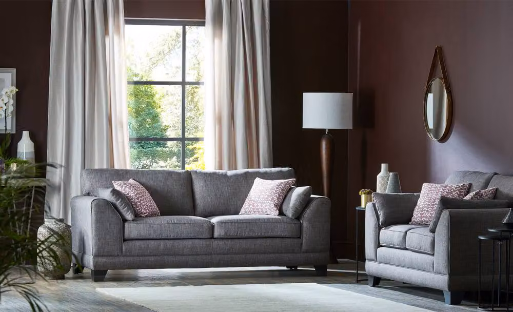 Furnishings For Less UK Hilliard Fullback Fabric Sofa Suite with 3 Seater and 2 Seater Sofas in Grey or Anthracite – 3