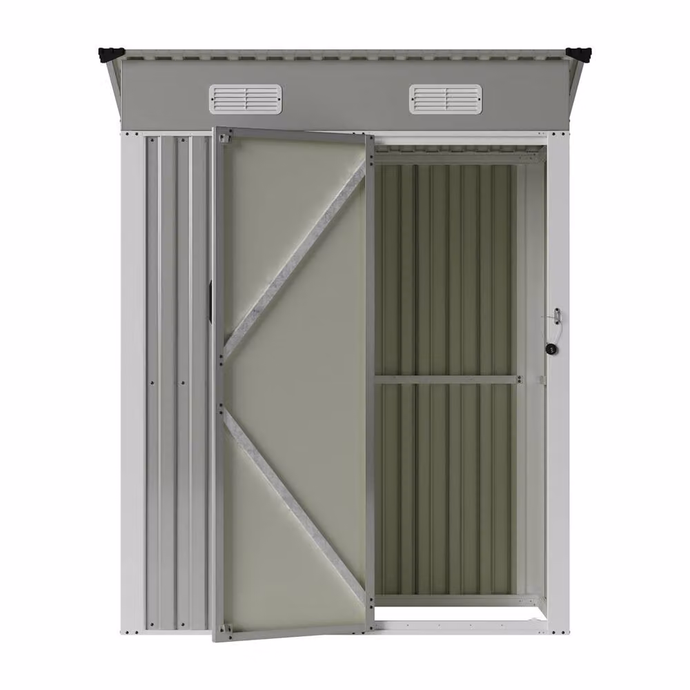 Living and Home Grey Metal Pent Garden Storage Shed with Lockable Door, W/D/H: 152.4 x 91.44 x 181.0 cm – 6