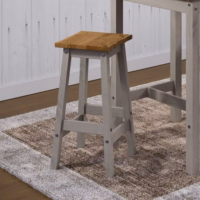 Core Products Corona Pair of Black Live Edge High Breakfast Stools with Rustic Waxed Wood Frame