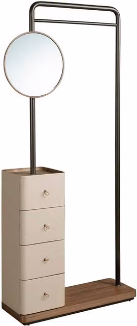 Angel Cerda Modern Hall Tree with Bench in Walnut and Black, featuring Mink Faux Leather