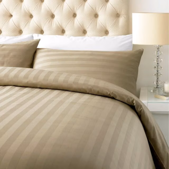 Roseley Cotton Sateen Striped Duvet Cover Set in Brown and Yellow, 200 x 200 cm