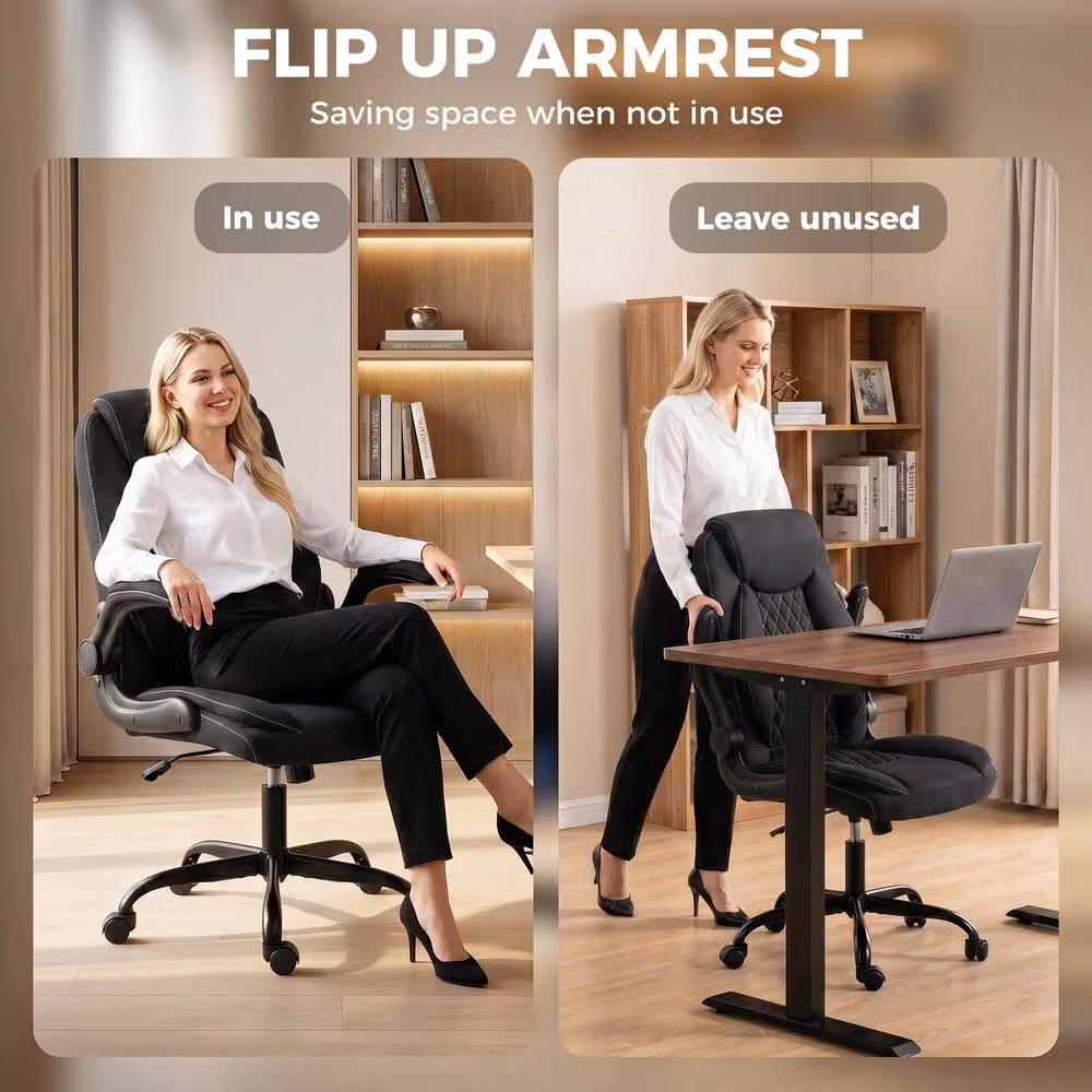 STILVORA Black Fabric Task Chair with Swivel Seat and Armrests for Home Office – 8