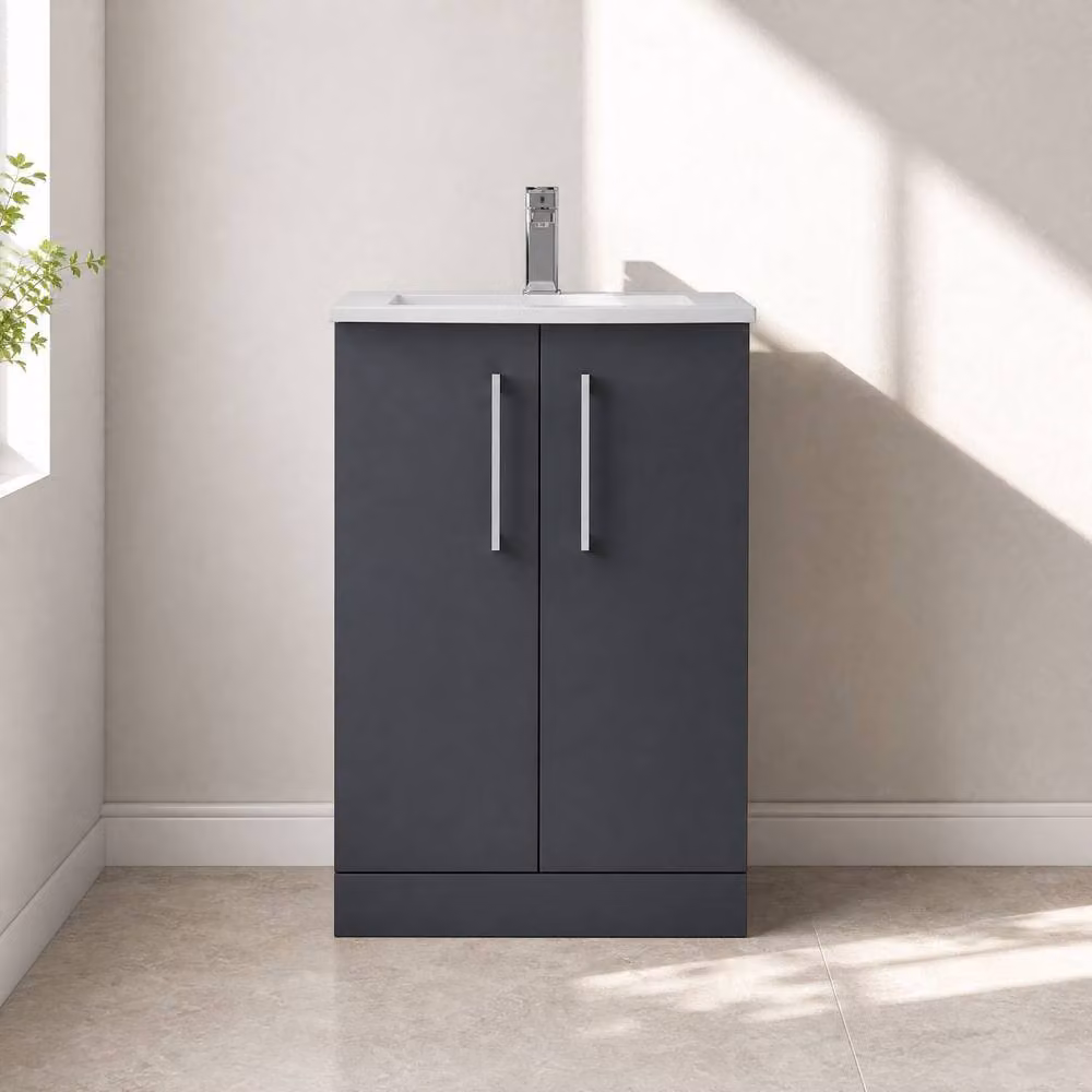 Balterley Modern 2-Door Floor-Standing Bathroom Vanity in Matt Grey, Width: 50 cm – 4
