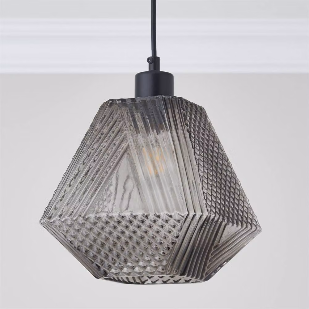 First Choice Lighting Prism Smokey Grey Glass Easy Fit Pendant Shade – 3