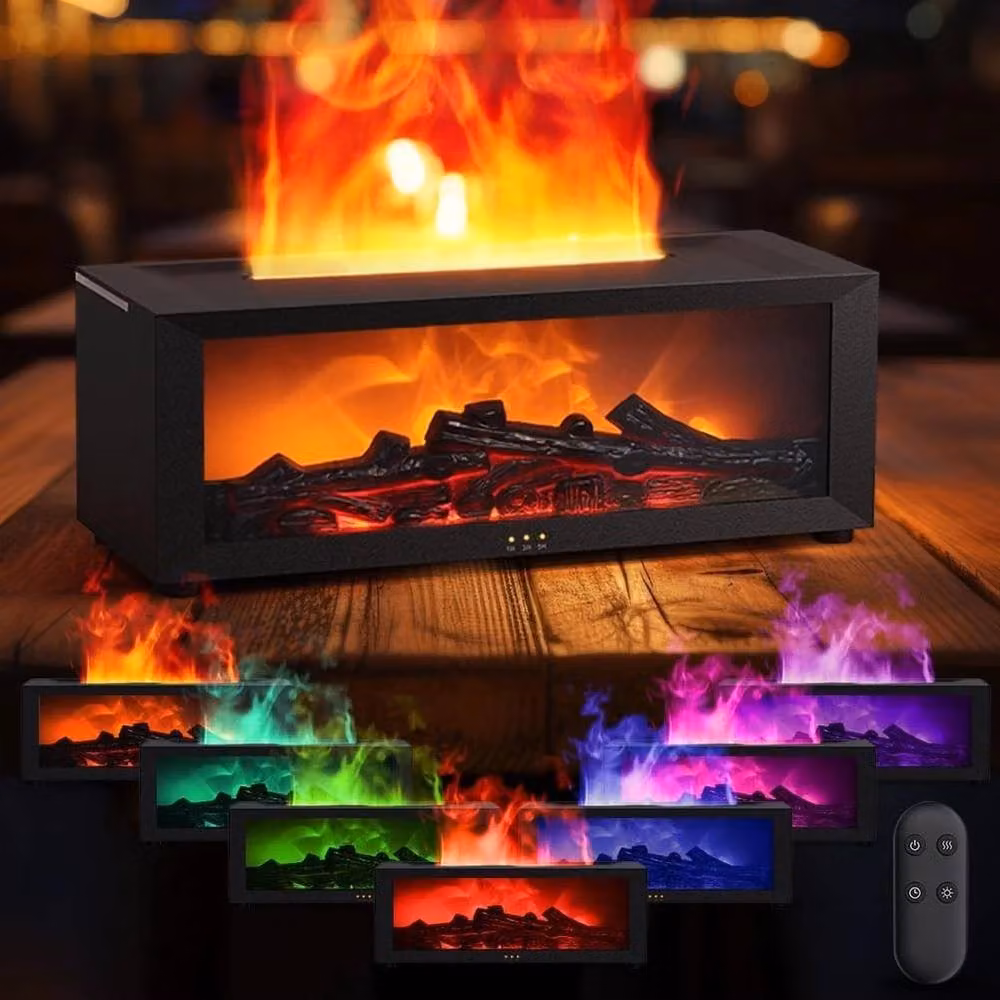 NESTLUNE Fireplace Flame Humidifier and Aroma Diffuser with Colourful Light in Black, W/D/H: 15 x 15 x 15 cm – 3