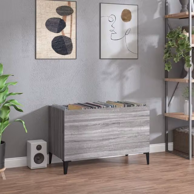 Berkfield Home Record Cabinet in Grey Sonoma, W/D/H: 74.5 x 38 x 48 cm