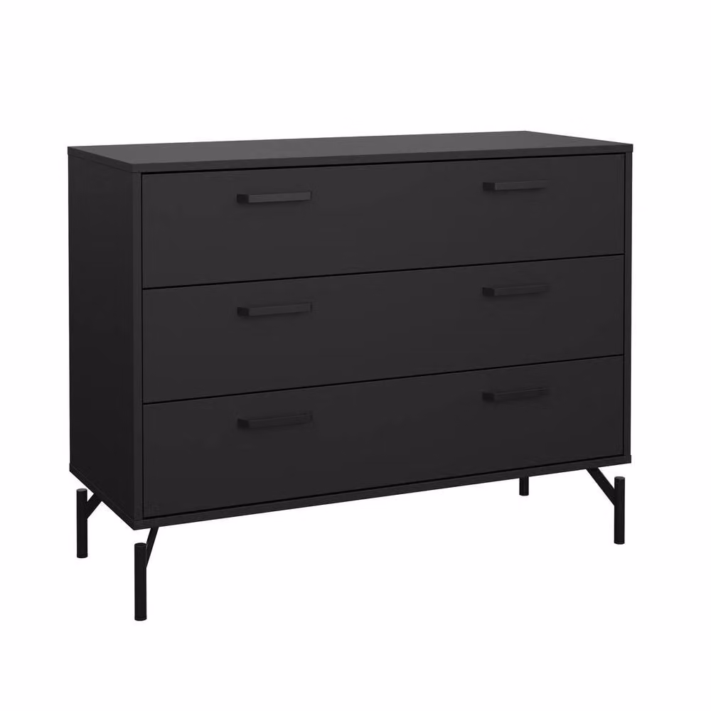 CALICOSY BORA 3-Drawer Chest in Matte Black with Metal Legs, Width: 99 cm – 2
