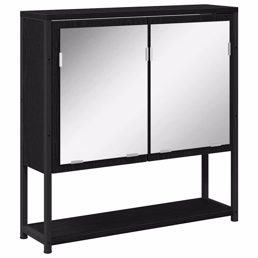 Berkfield Home Modern Black Oak Bathroom Mirror Cabinet with Hinged Doors W/D/H: 60 x 16 x 60 cm – 2