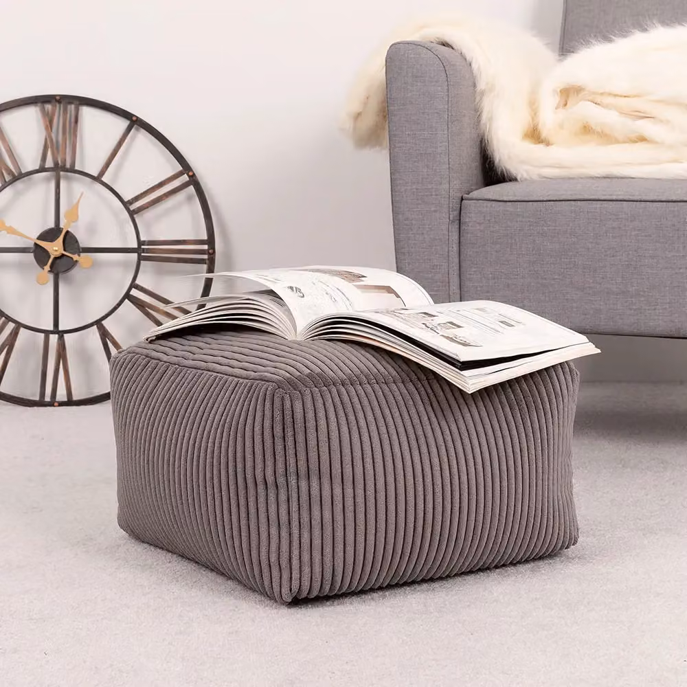 ICON Amara Square Corduroy Bean Bag Footstool in Charcoal Grey – 3
