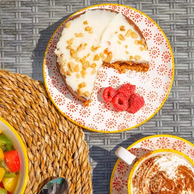 Nicola Spring Floral Hand-Printed Porcelain Side Plates, Pack of 6, Red, Blue and White, Diameter: 18 cm