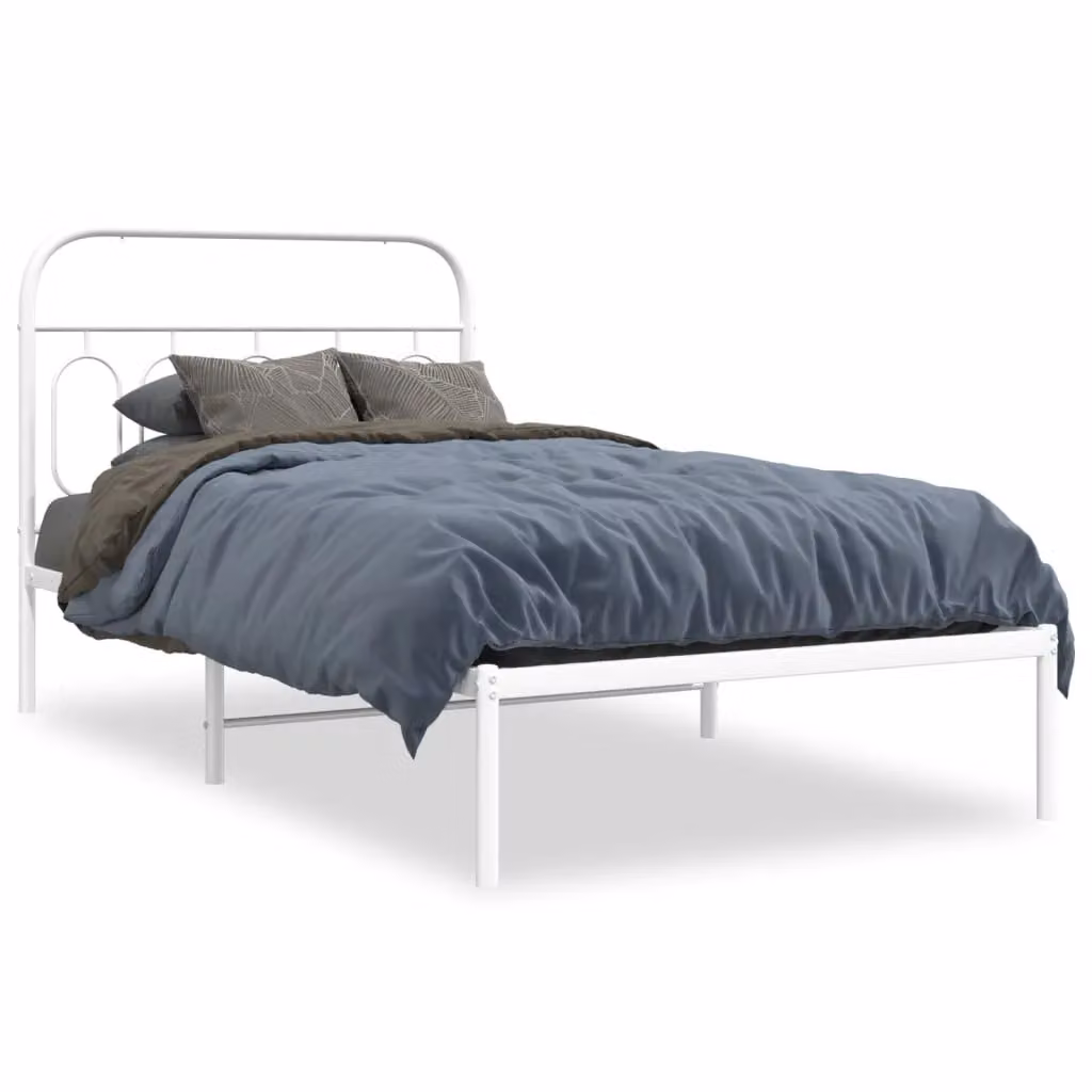 Berkfield Home Metal Bed Frame with Headboard, White, 107 x 203 cm – 2