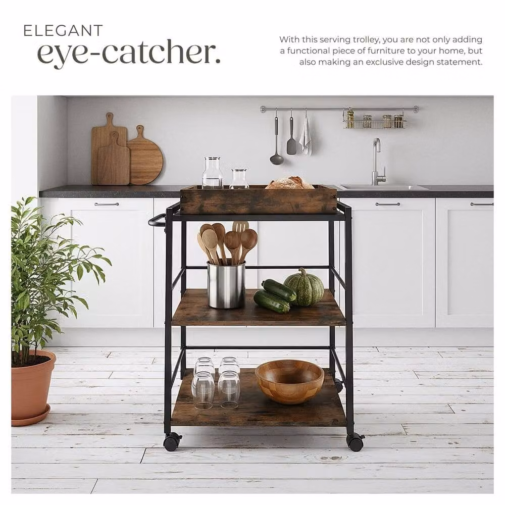 tectake Worcester Drinks Trolley in Brown with Rustic Wood and Metal Finish – 5