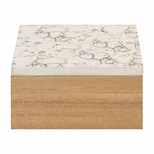 Premier Housewares White Marble Effect Square Wooden Trinket Box with Lid W/D/H: 12.0 x 12.0 x 6.0 cm – 2