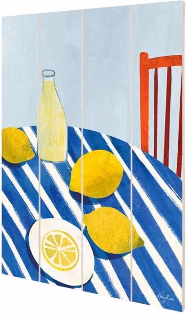 Henry Rivers Striped Lemonade Wood Plaque in Light Blue