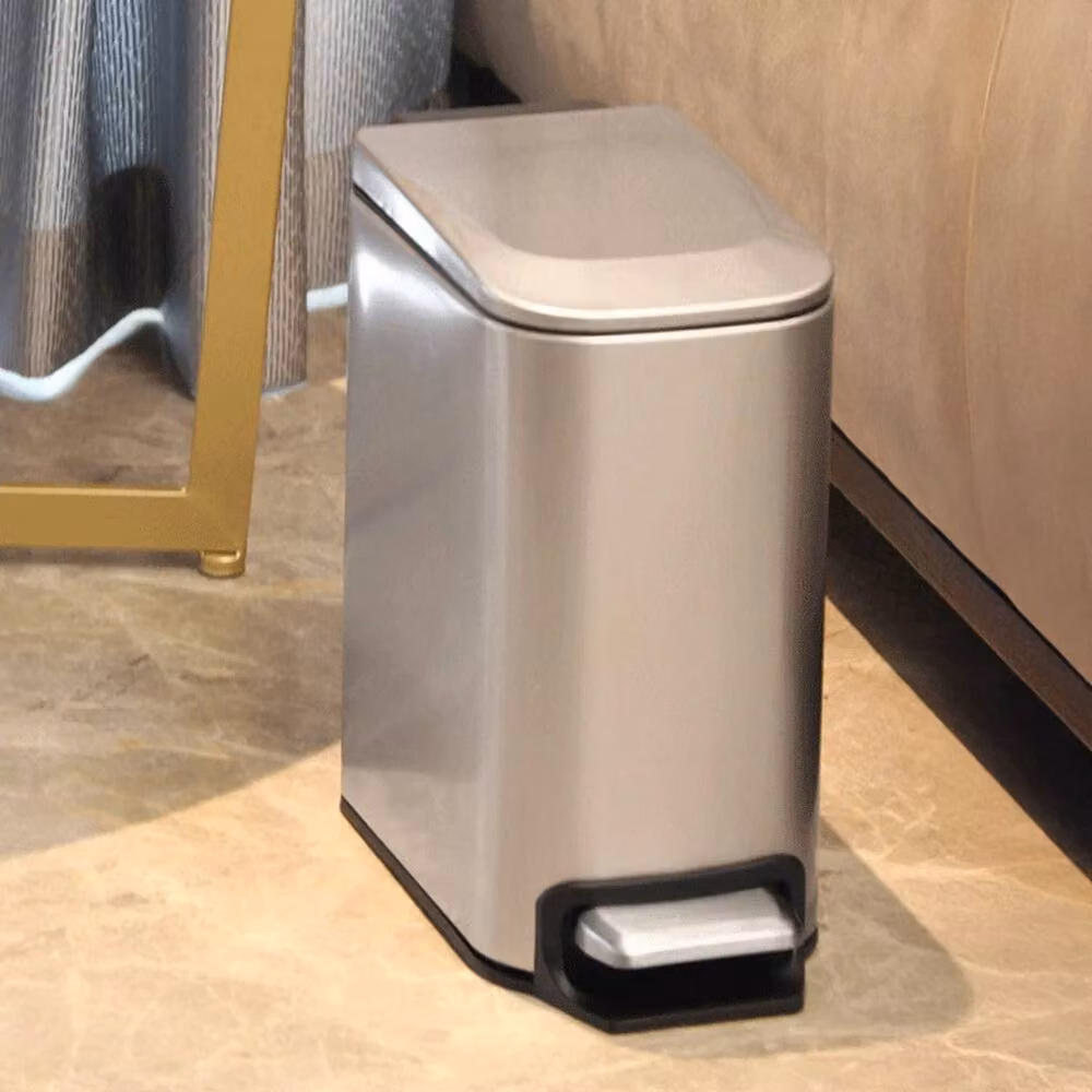 KORVIXA Silver Stainless Steel Pedal Bin with Removable Inner Bucket, 6L – 4