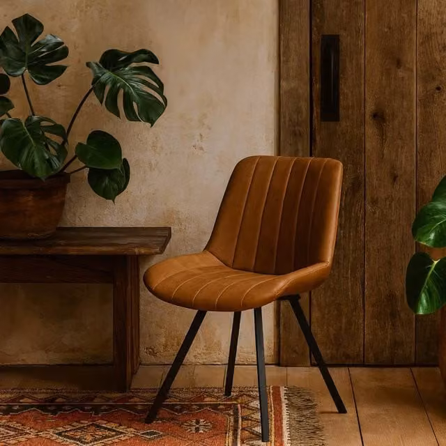 Wyld Haus Montagny Tan Brown Ribbed Faux Leather Dining Chair