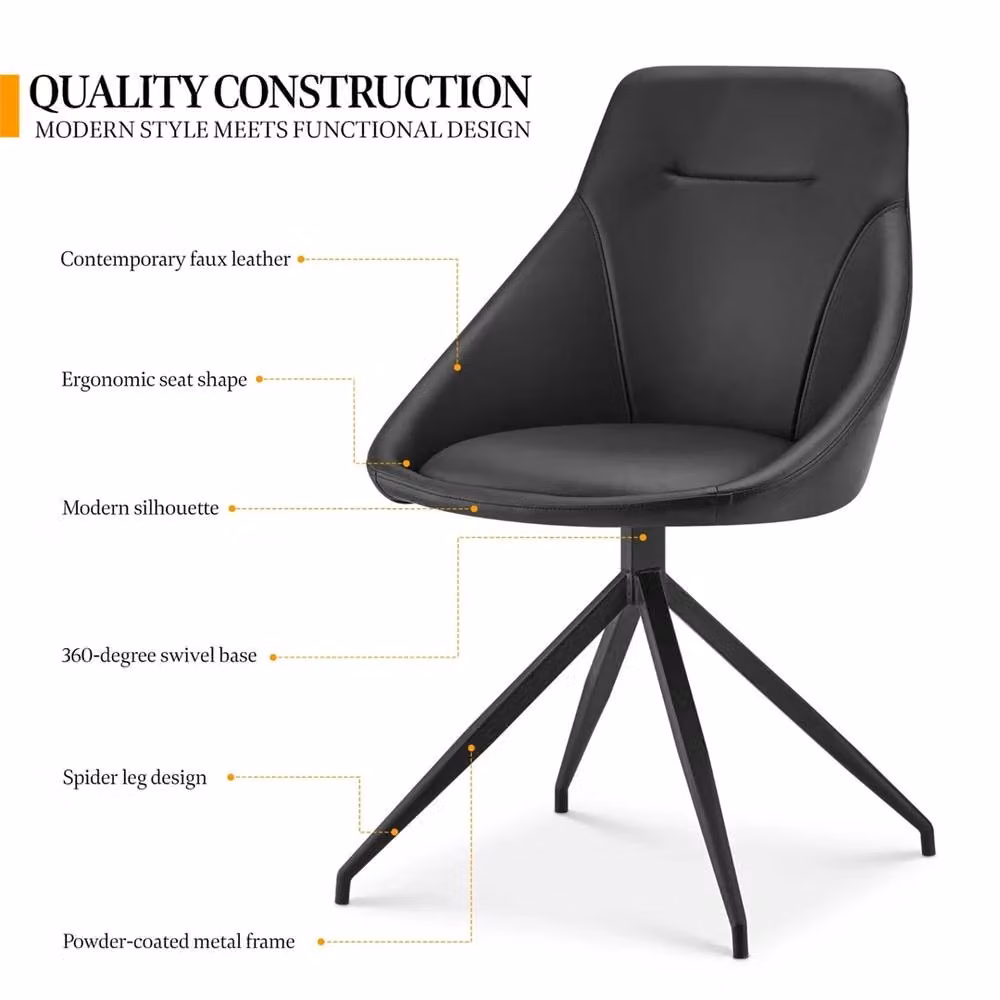 Nordara Modern Office Chair in Black Faux Leather with 360 Degree Swivel – 4