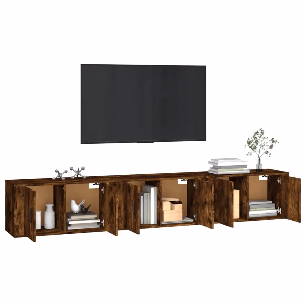 Berkfield Home Set of 3 Wall-mounted TV Cabinets in Smoked Oak Brown, W/D/H: 80 x 34.5 x 40 cm – 3